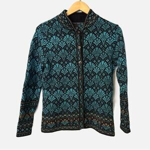 Nomadic Traders Blue/Black Button-up Cardigan Sweater Woman’s Small